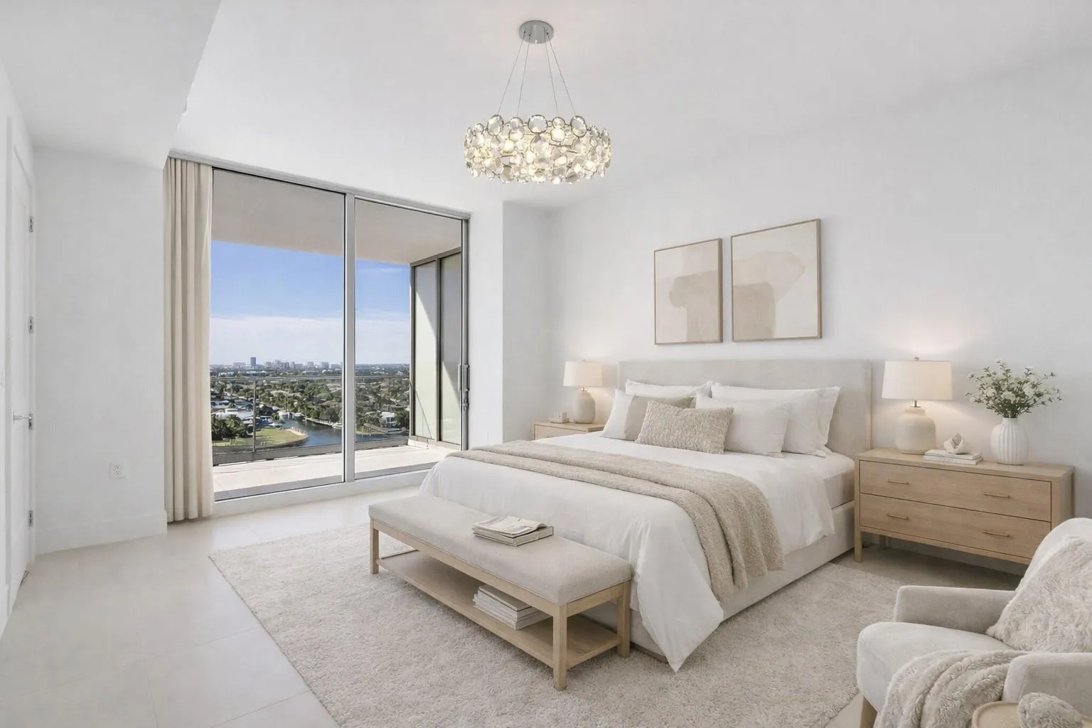 Lots of space and a view of the Marina and Las Olas yachts passing by when you wake up,soft carmel & creme & white colors are in for the beachy look,