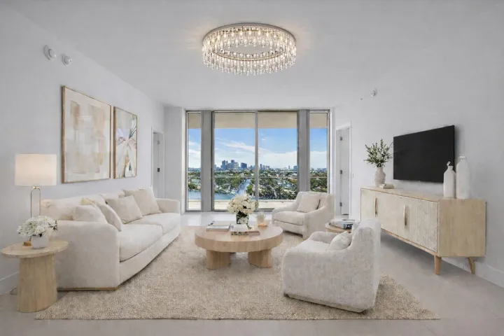 The living room, The chandeliers are not included but they are super low priced at www.sofary.com. Virtually staged.