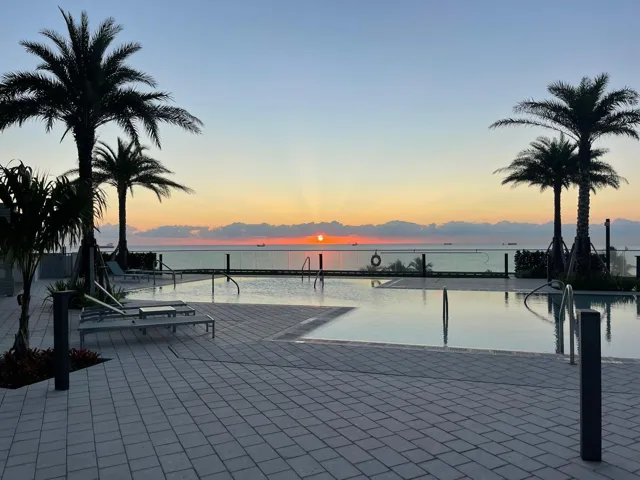 This is the view every morning of the sunrise from Selene east pool facing the ocean