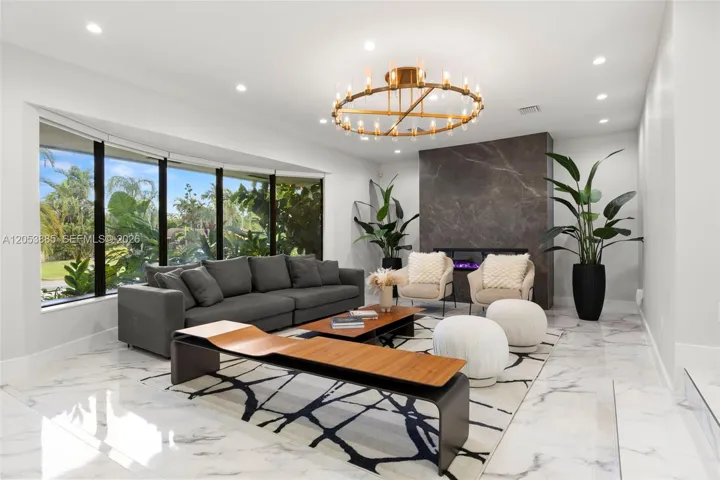 Elegant Living Room with Large Picture Window Bringing the Outdoors In