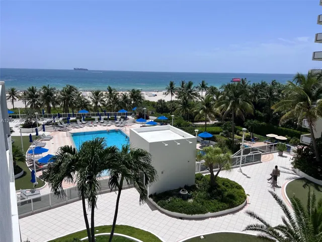 View from unit 634 private balcony to the ocean and pool