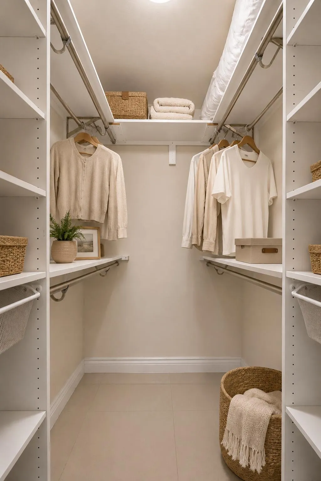 Virtually staged primary closet.