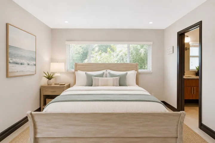 Virtually staged primary bedroom.