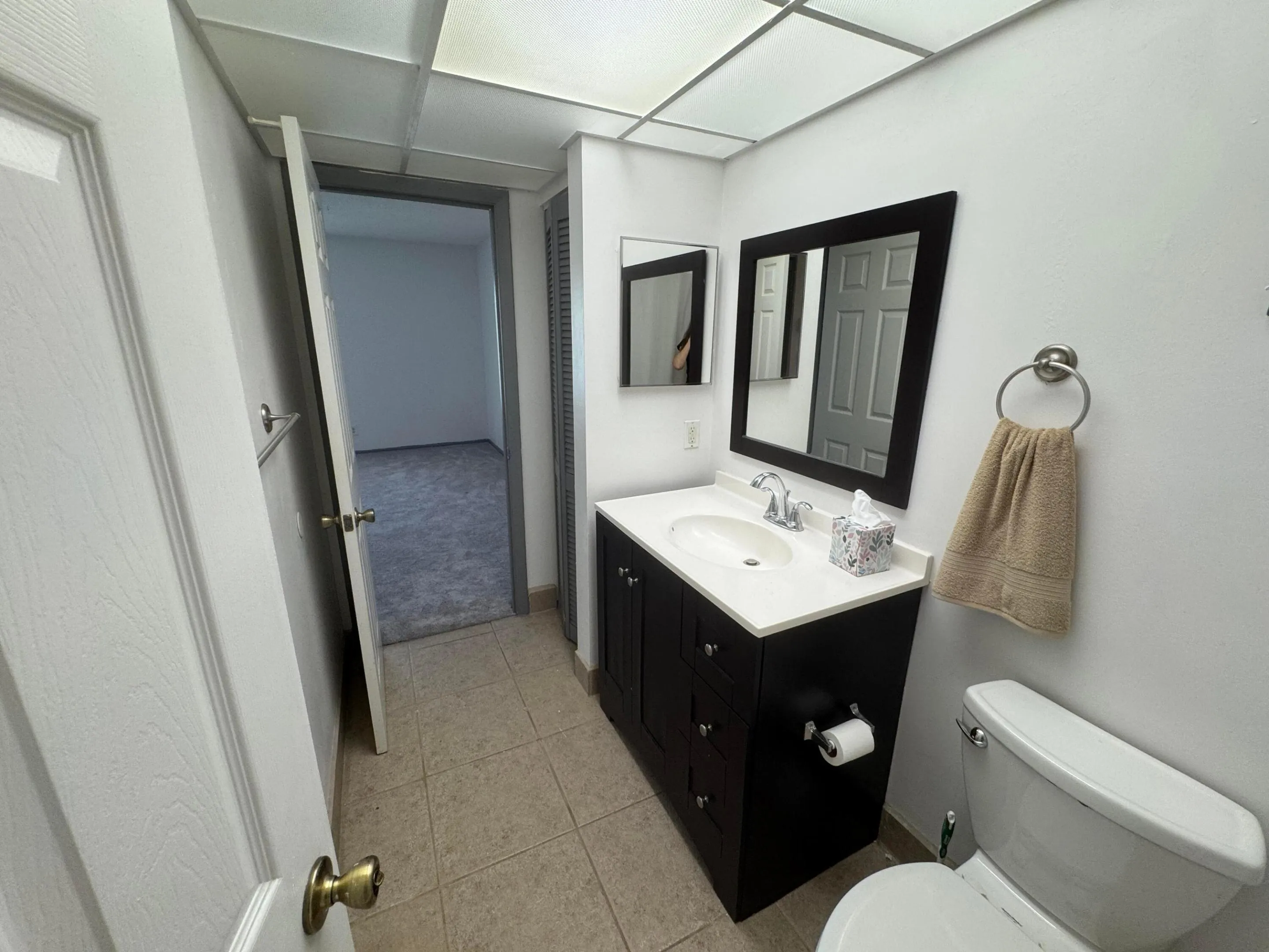 Bathroom view towards bedroom