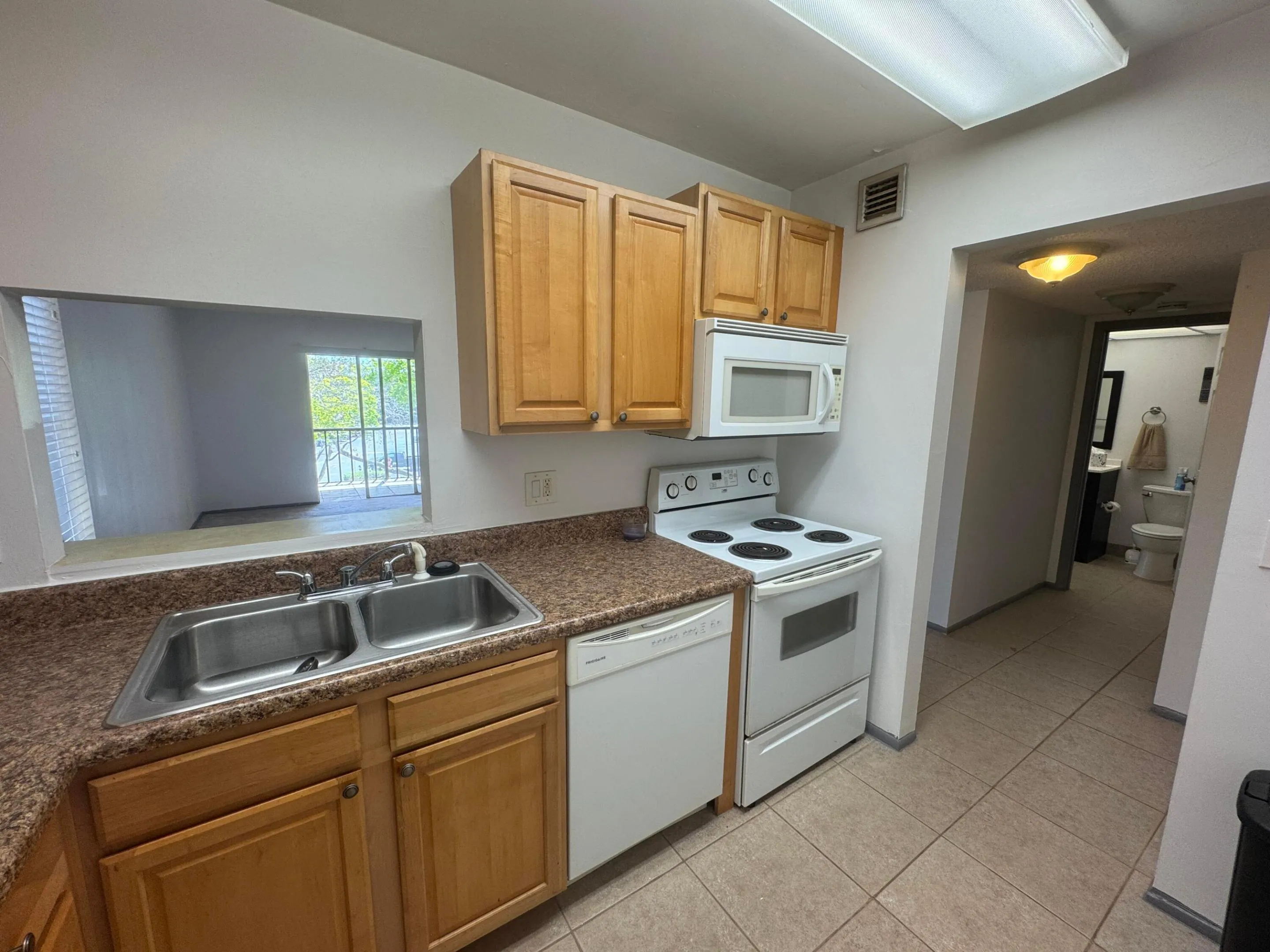 Kitchen towards bathroom