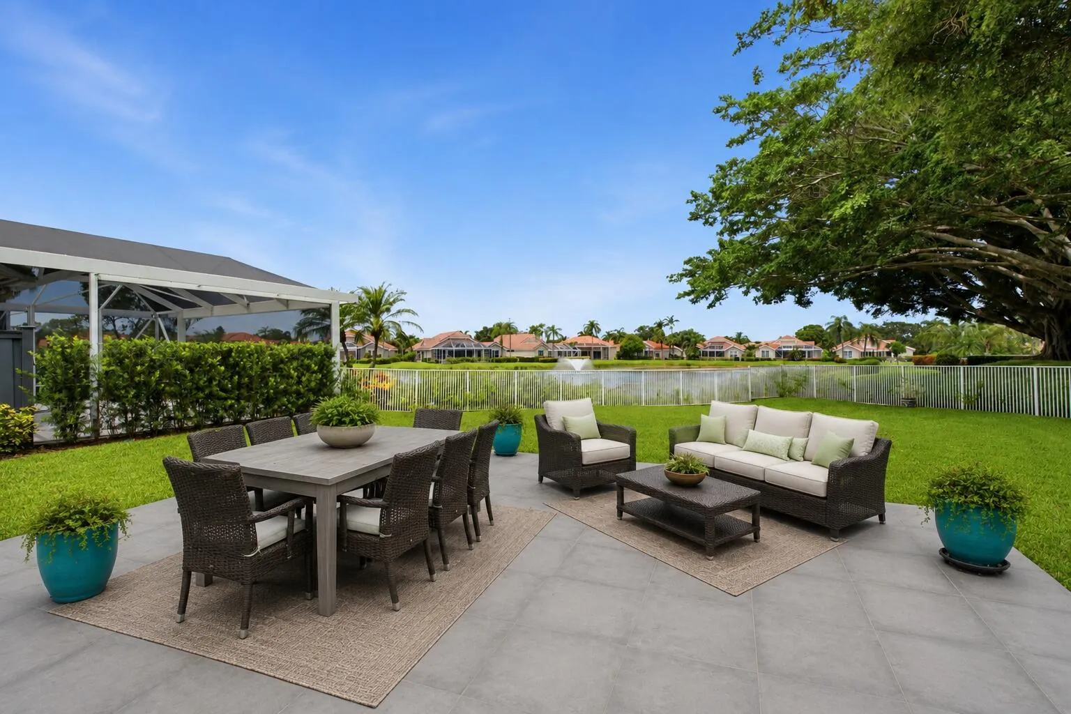 Patio furniture is virtually staged