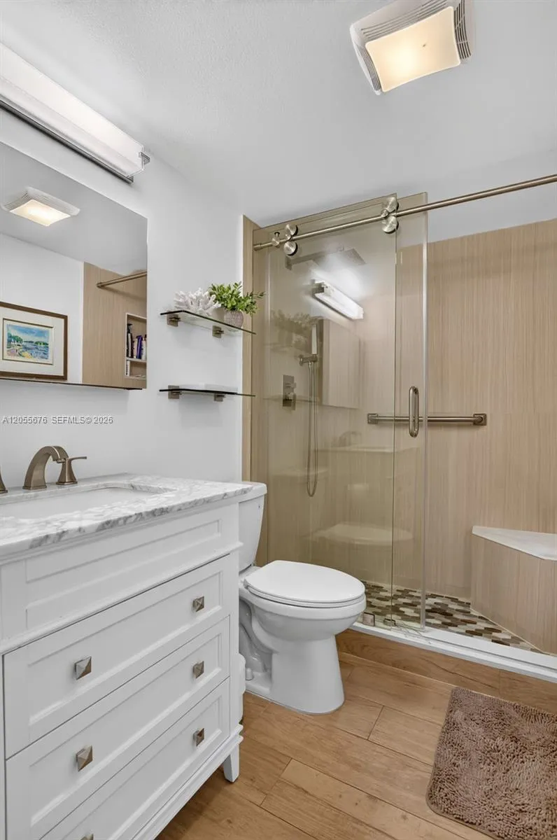 Soft close shower door.