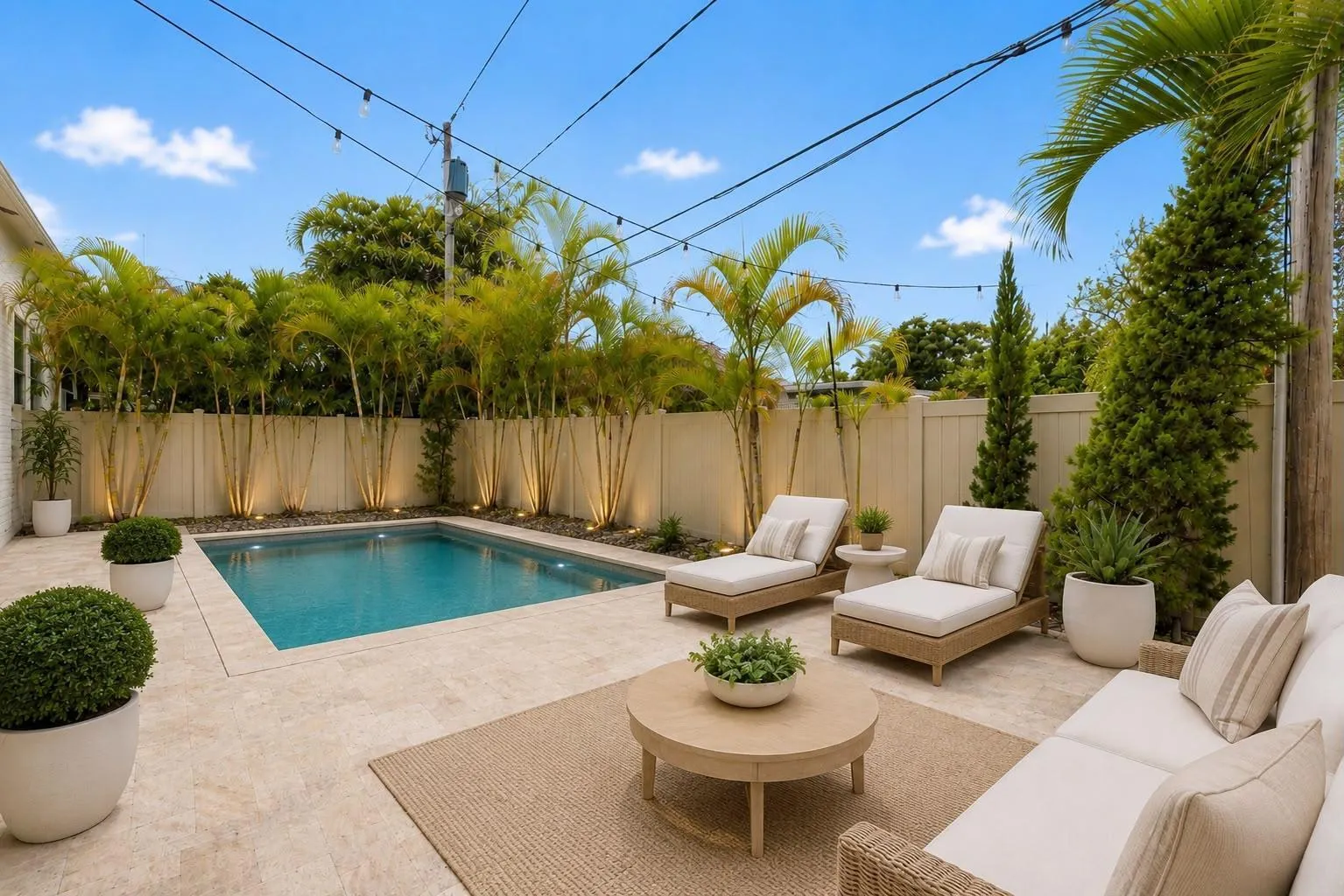 Imagined with a pool. There is plenty of room to add a pool.