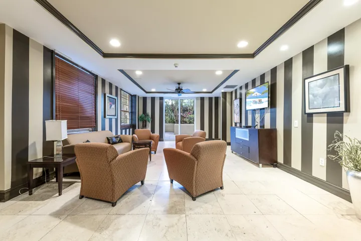 Comfortable resident lounge—an inviting space to relax, socialize, or unwind with friends.