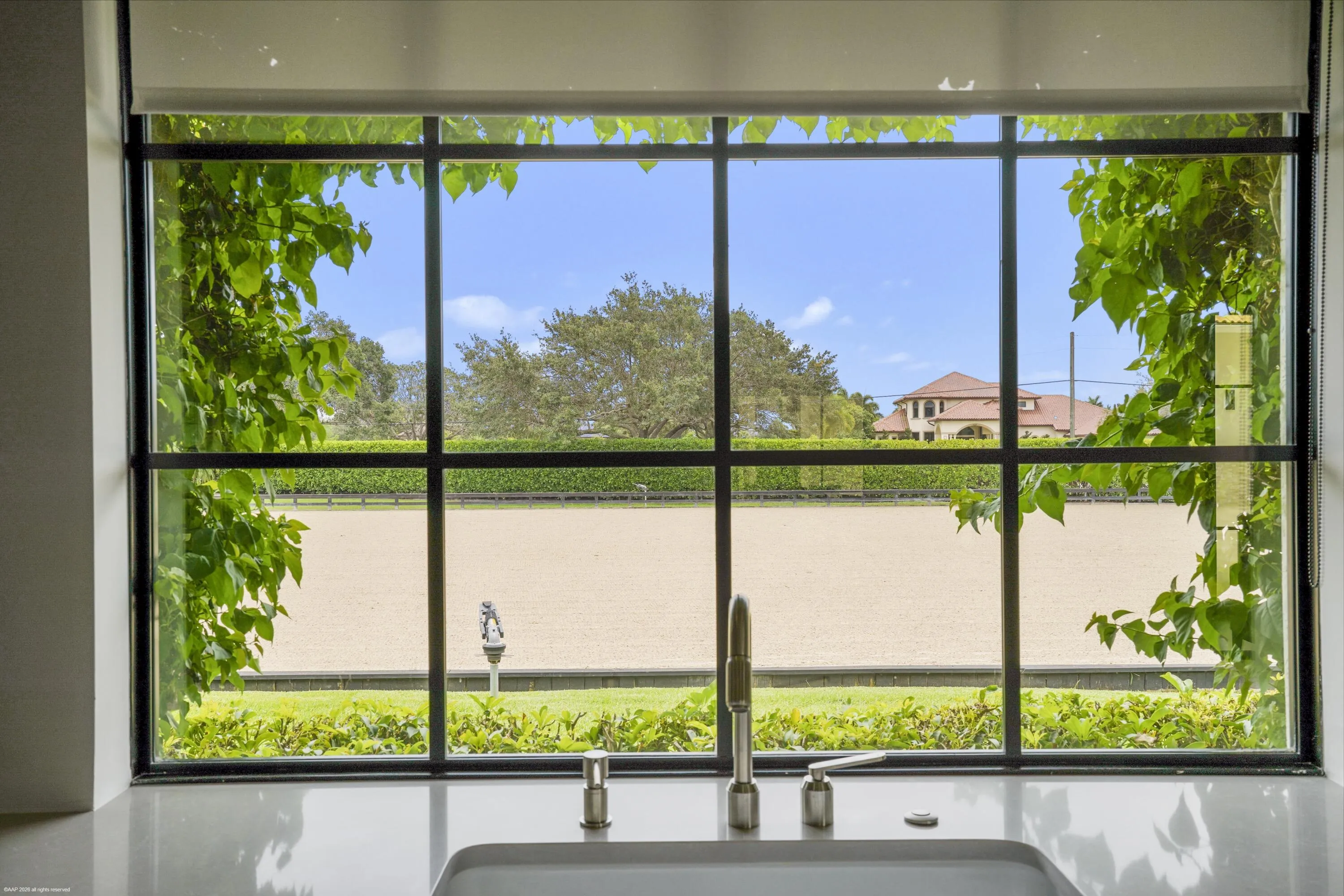 View to arena from kitchen sink