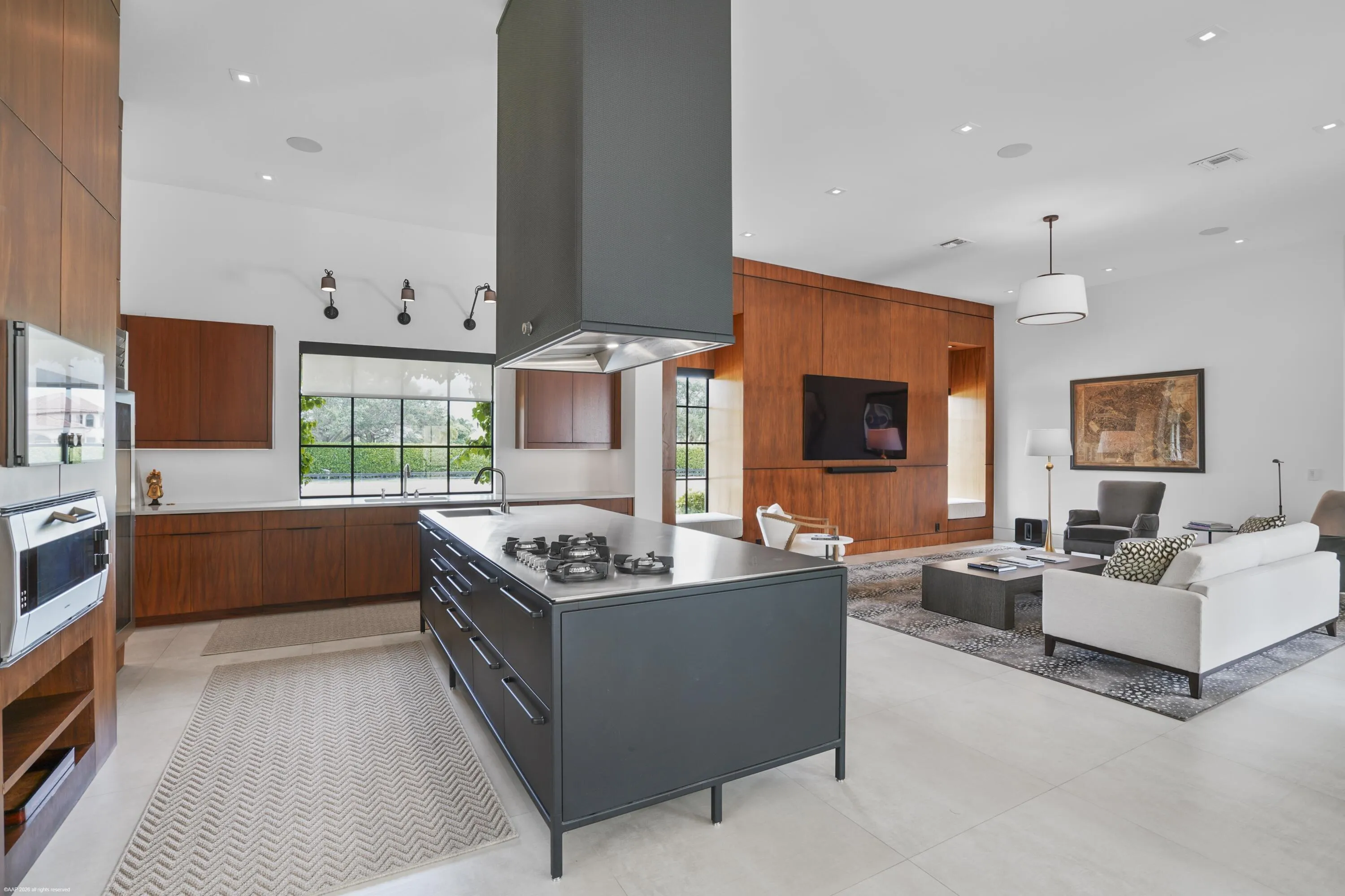 Center island kitchen open to family room