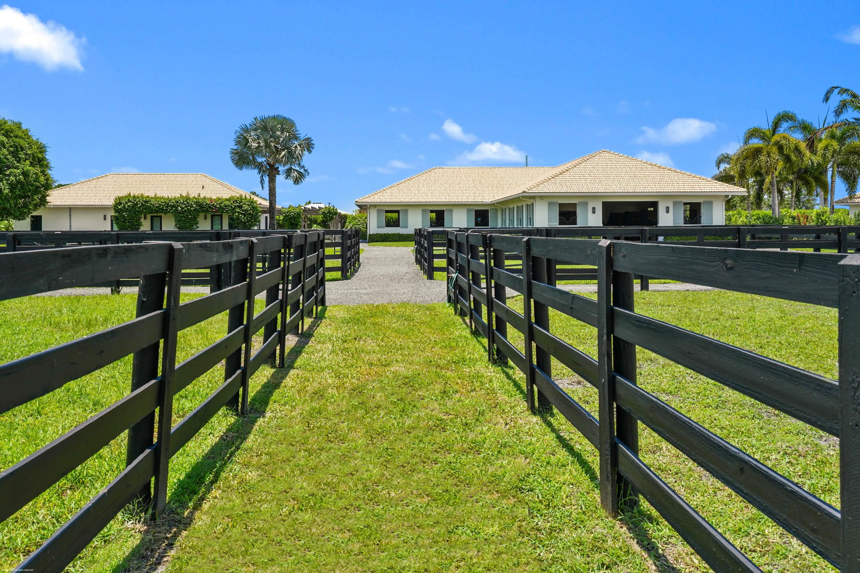 Side elevation of stables from turnout area.