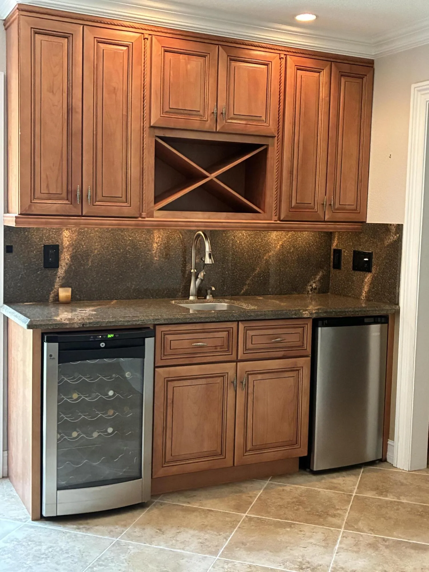 Wet bar, wine cooler and new bar refrigerator