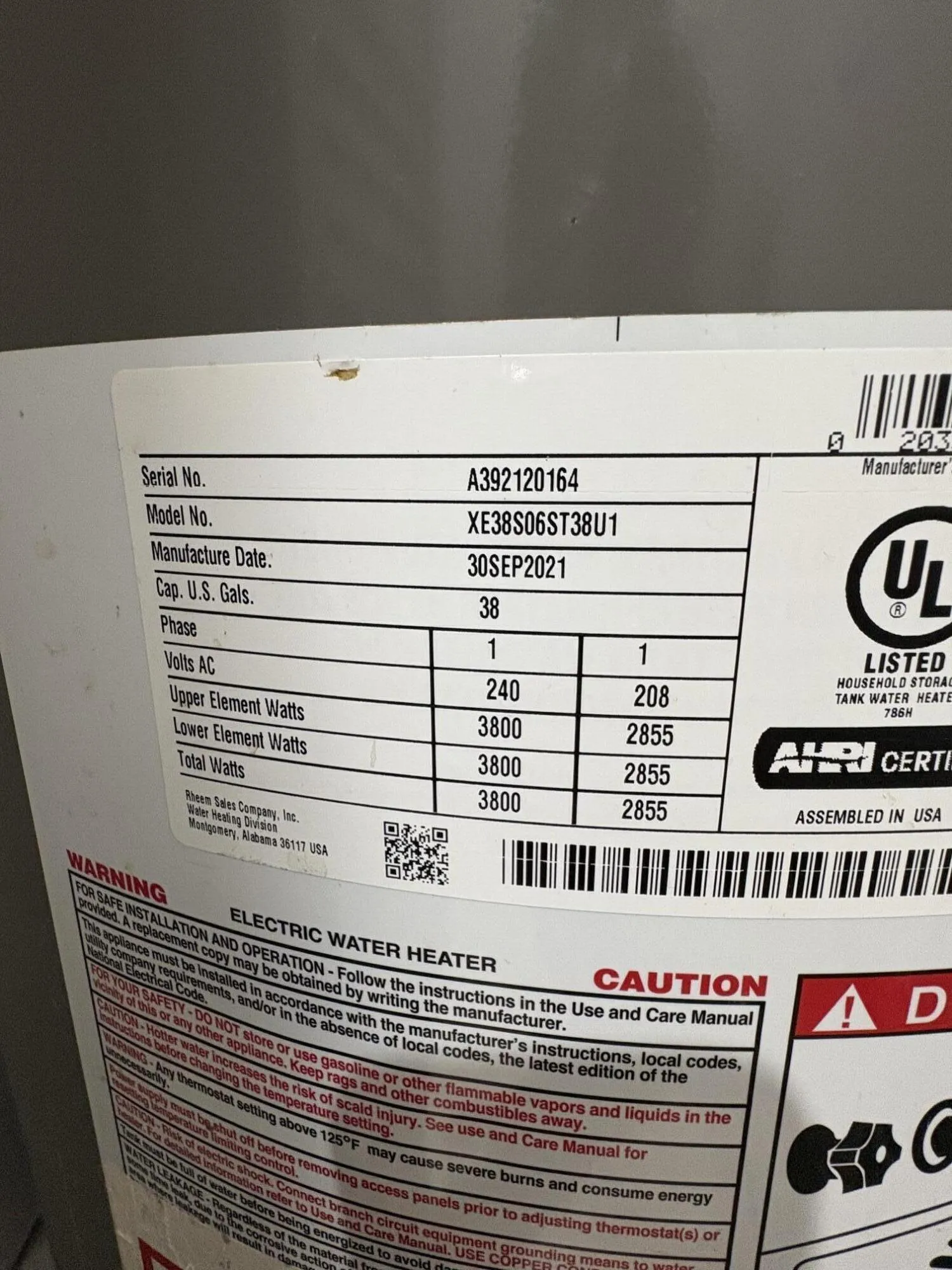 Hot Water Heater 9/30/21