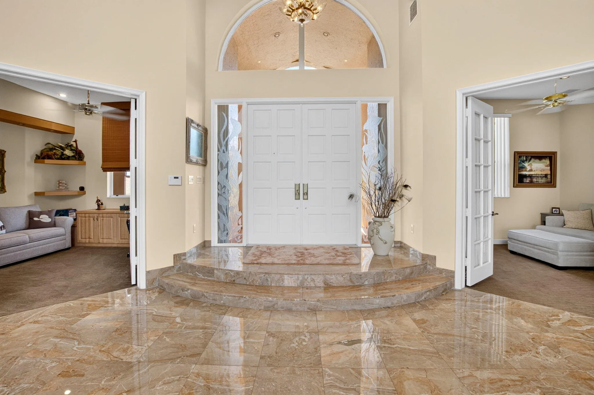 marble elevated entrance into a large entertainment area