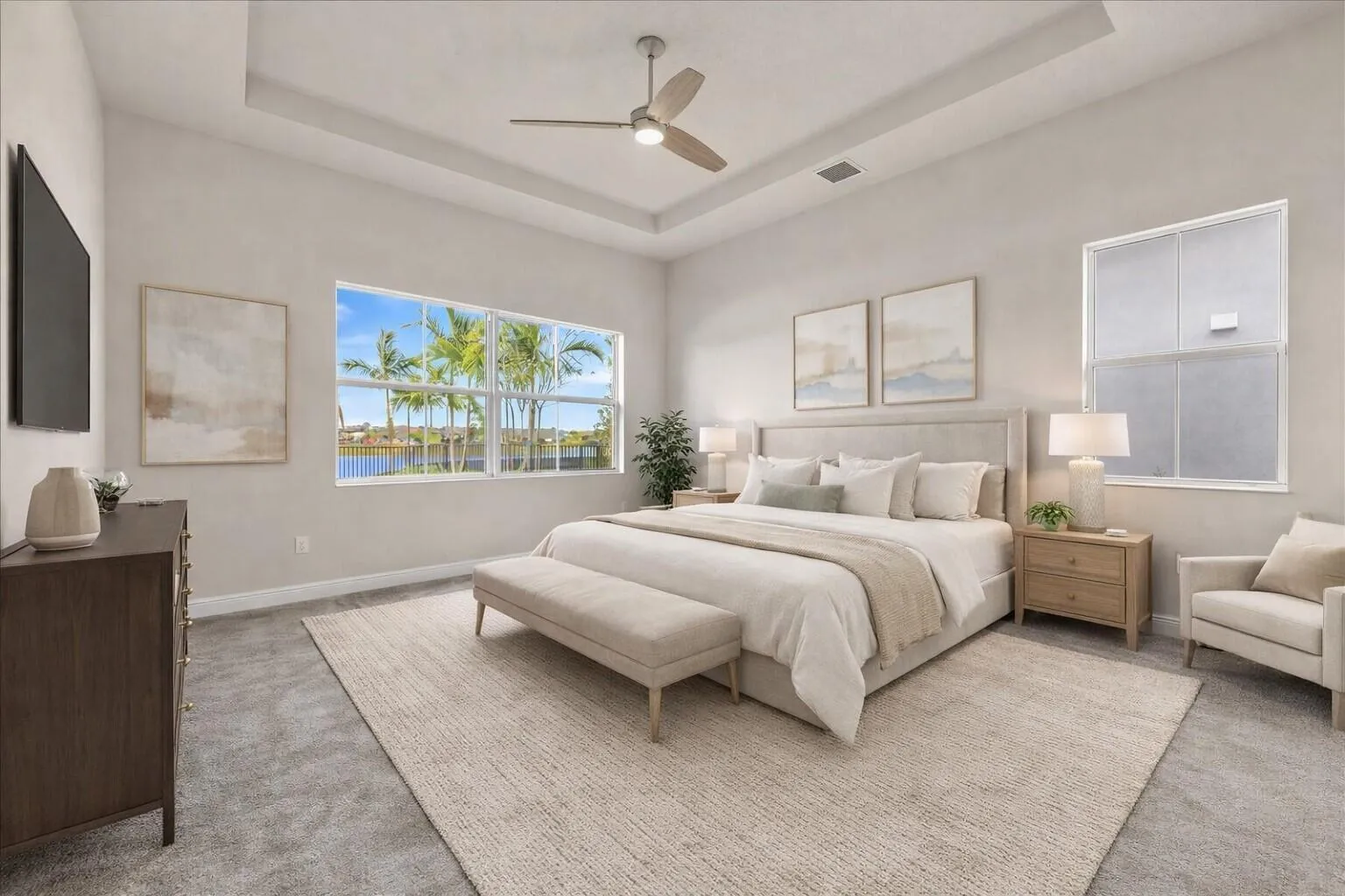 Virtually Staged Primary Suite with Water Views