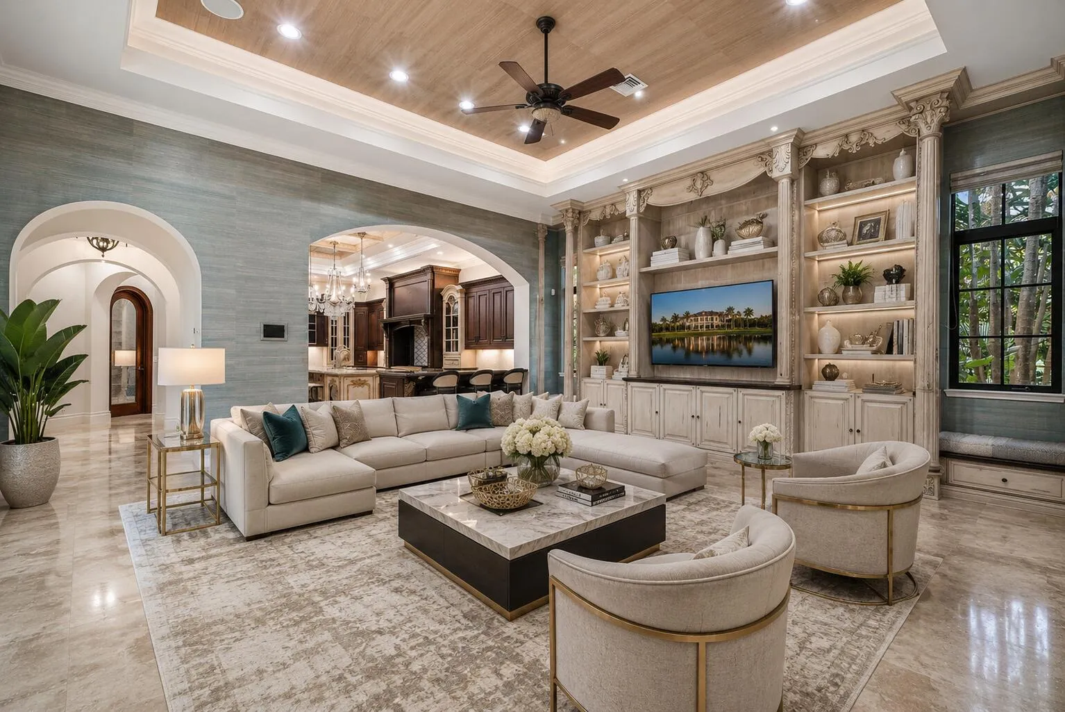 Digitally staged family room