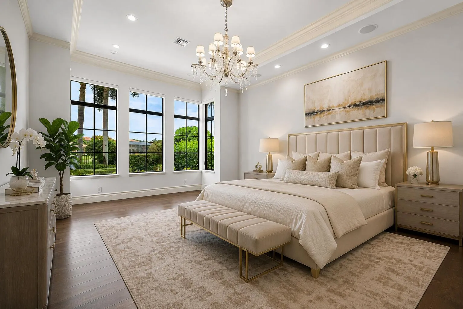 Digitally staged primary Bedroom