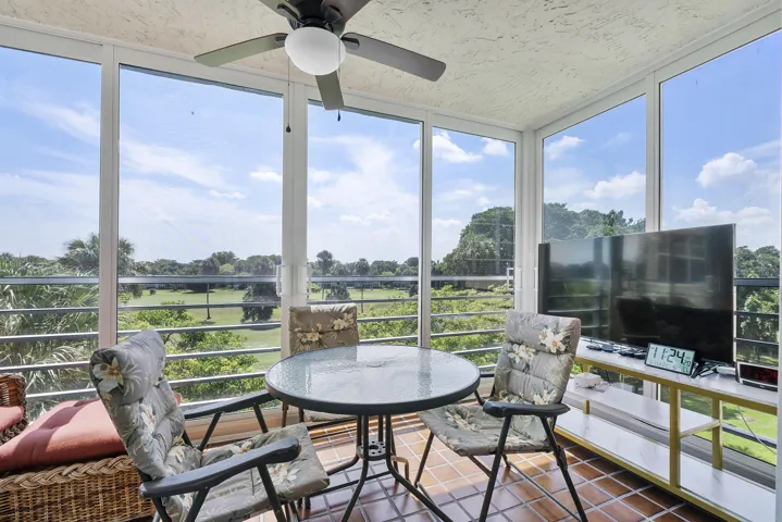Screened in porch over looking the golf course.