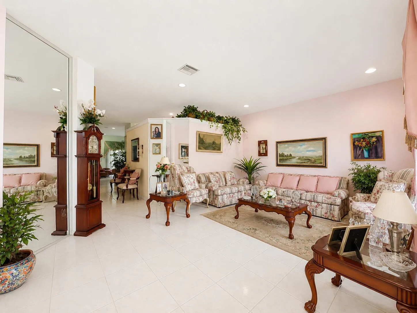 Elegant floral living room interior.
