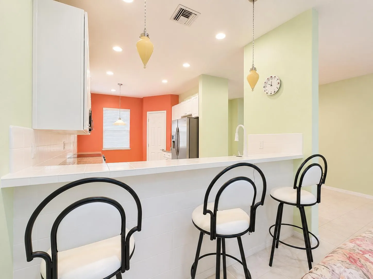 Modern kitchen with colorful accents. Digitally Enhanced Photo