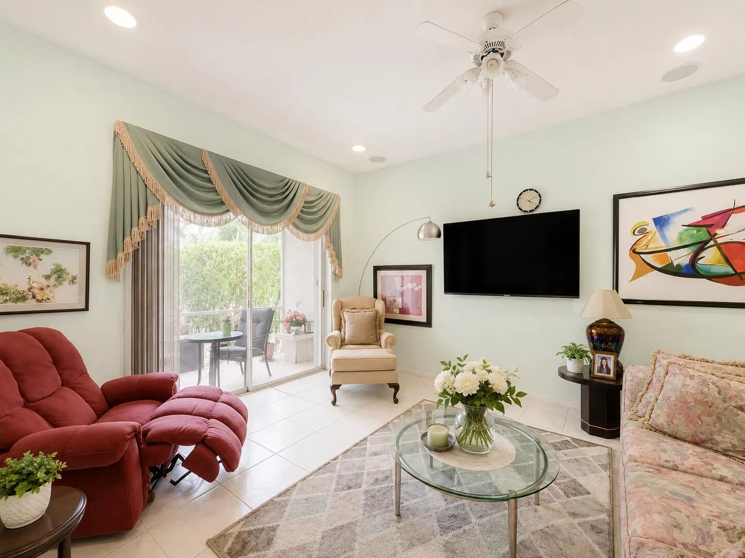 Cozy living room with pastel accents