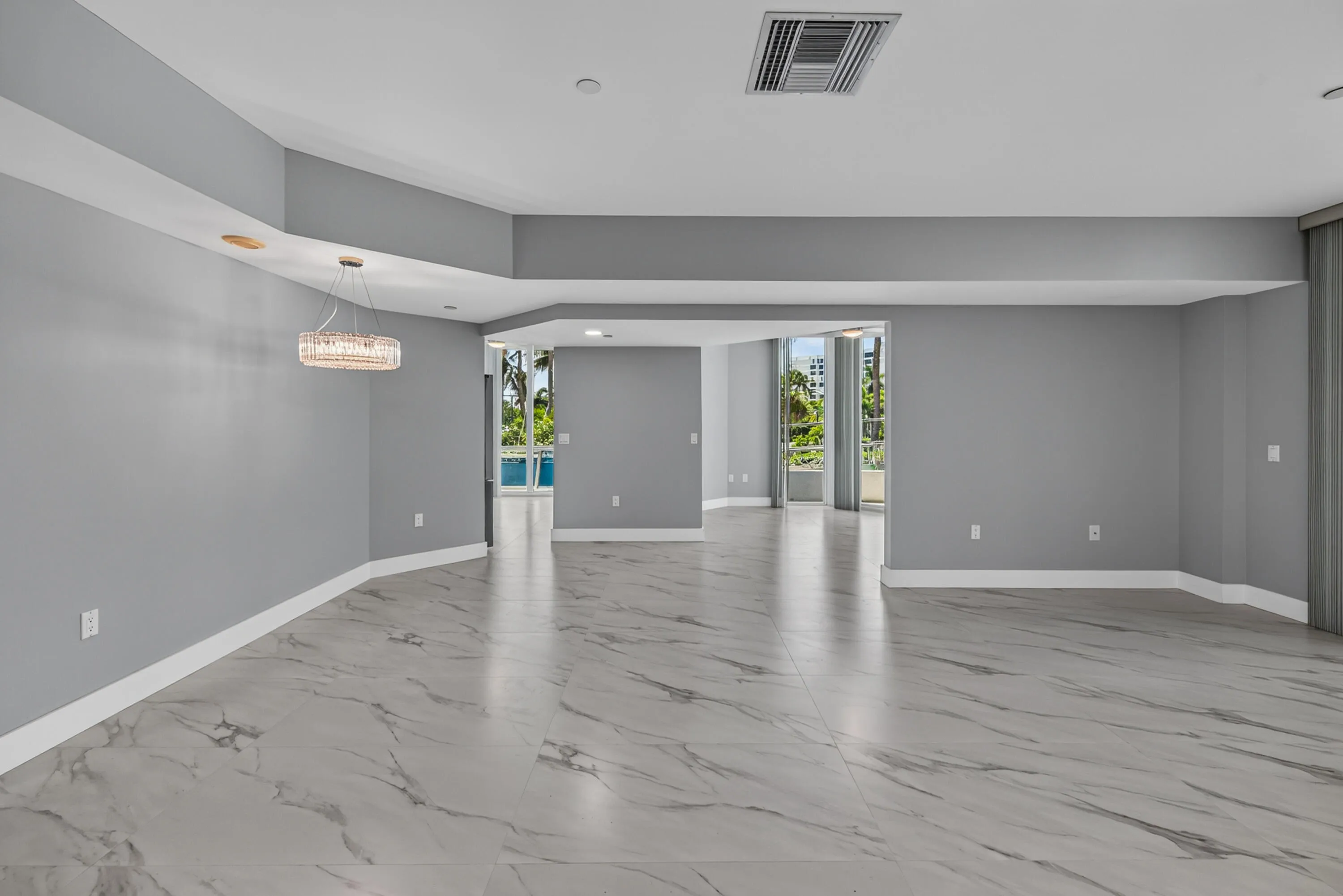View of living room and bonus room to the left