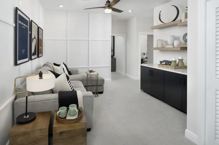 Stock photos represent builder's floorplan