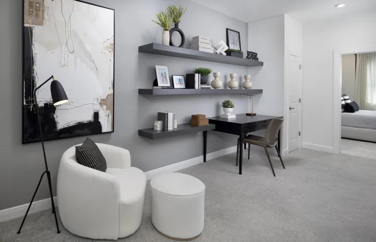 Stock photos represent builder's floorplan