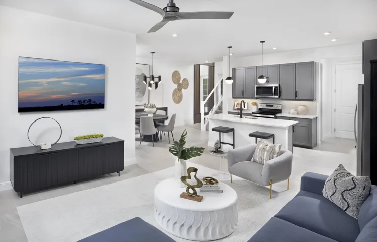 Stock photos represent builder's floorplan