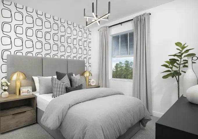 Stock photos represent builder's floorplan