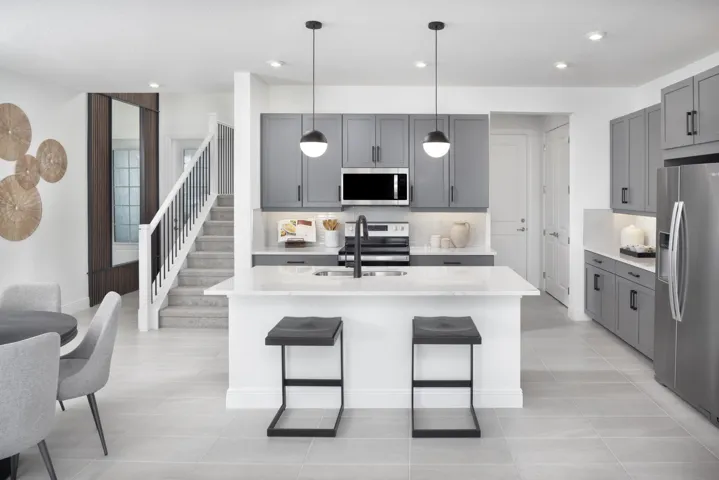 Stock photos represent builder's floorplan