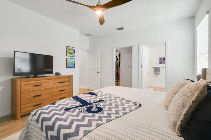 Bright room featuring light-toned walls and wood-plank tile flooring and walk-in closet.