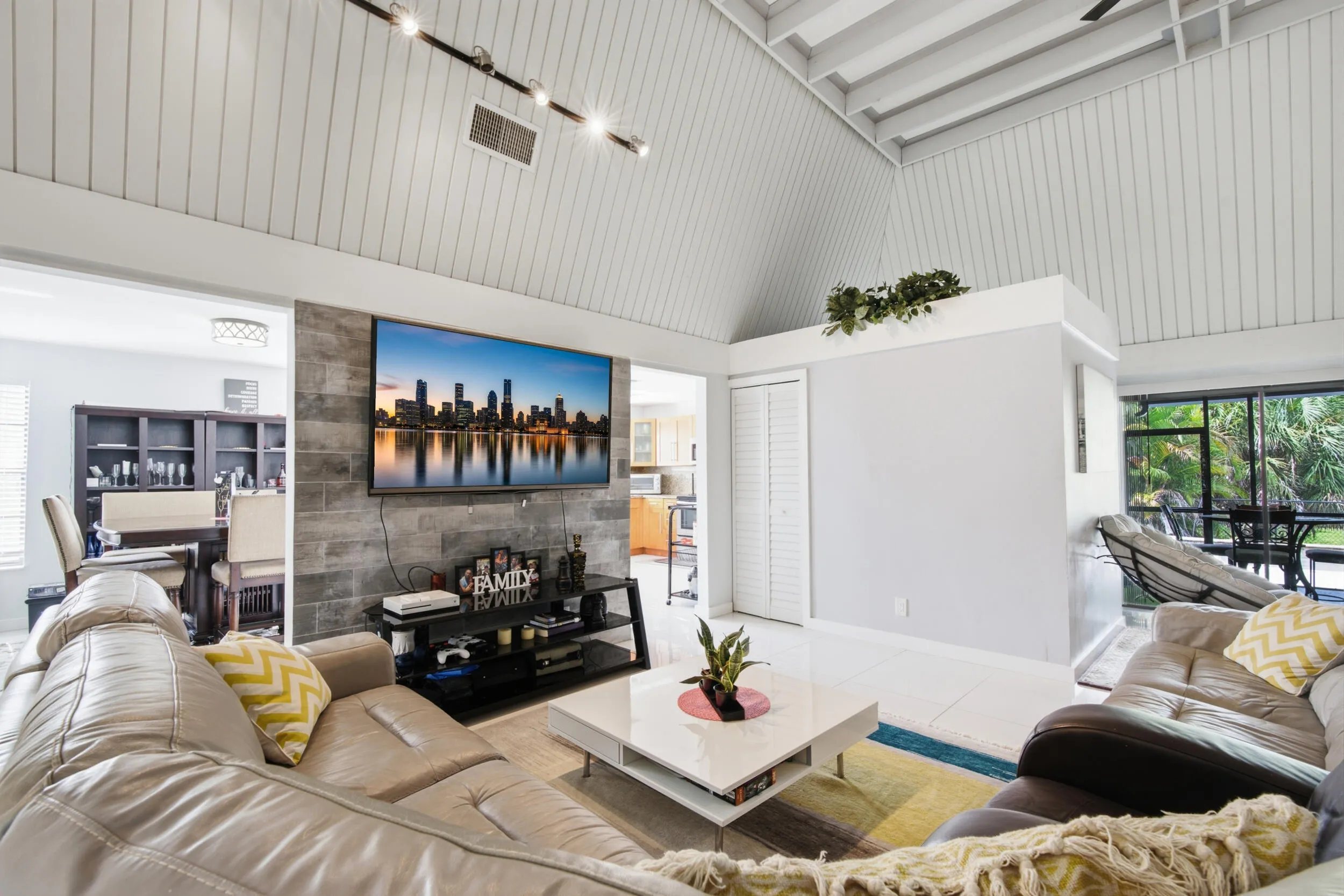 Great Room with Vaulted Ceiling Designed for natural lighting