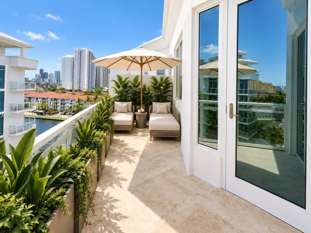 Primary Bedrooom Balcony on the 8 floor virtually staged