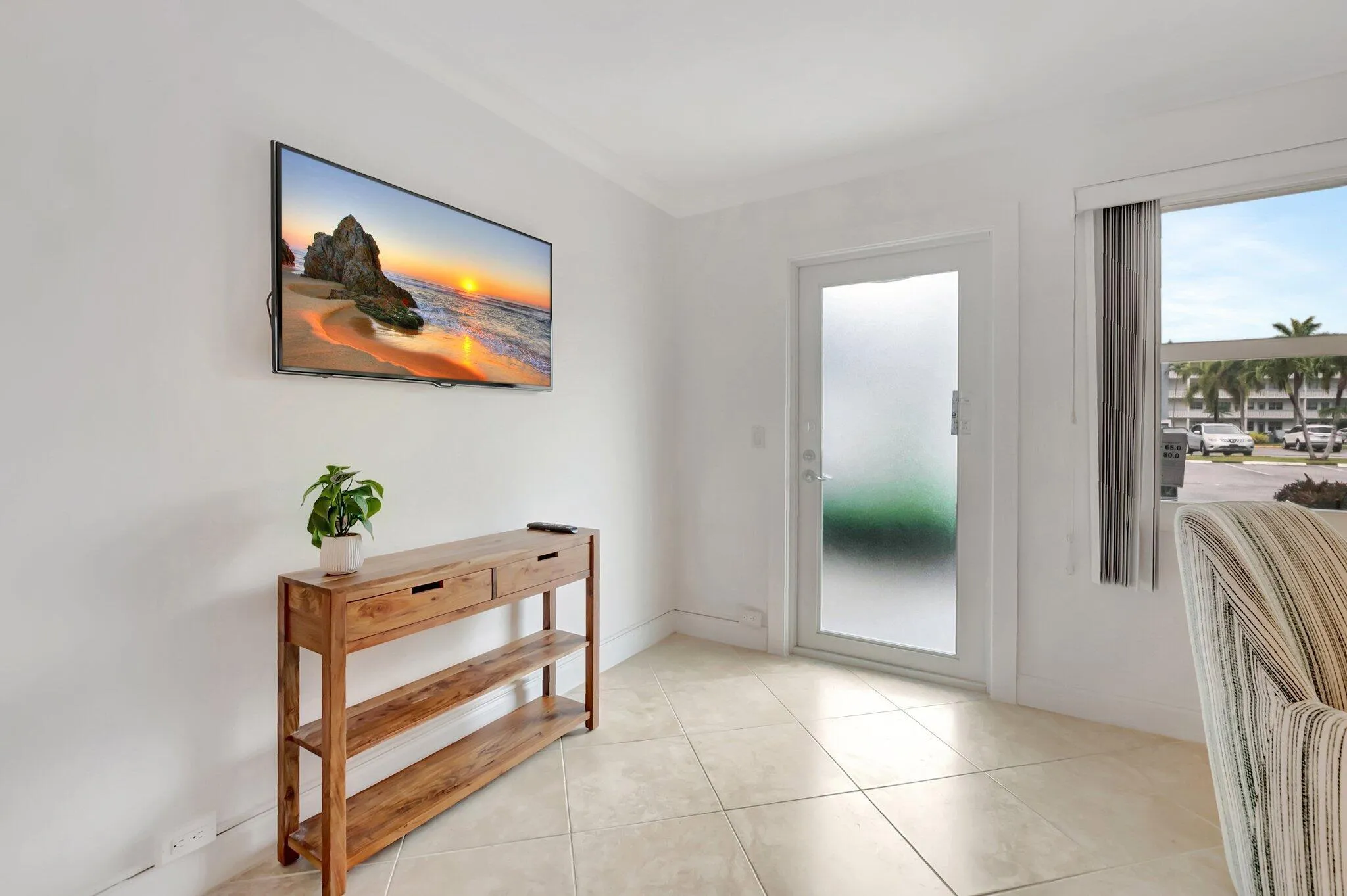 Neutral wall color with a wall-mounted display