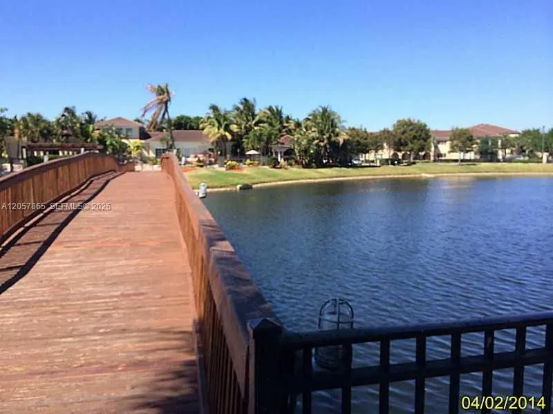 Lake bridge between the 2 pool decks