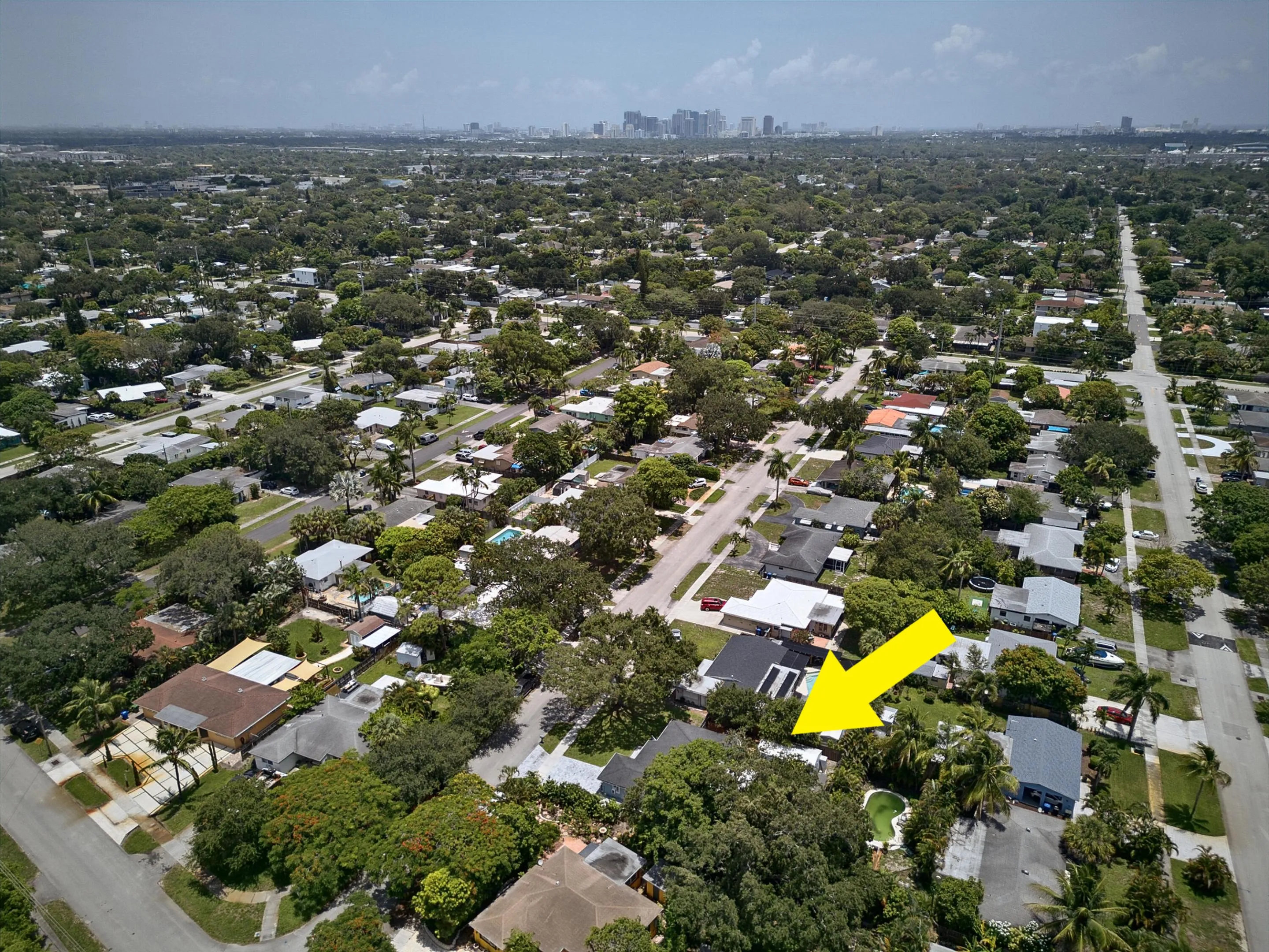 Aerial view of the home with Fort Lauderdale in the background