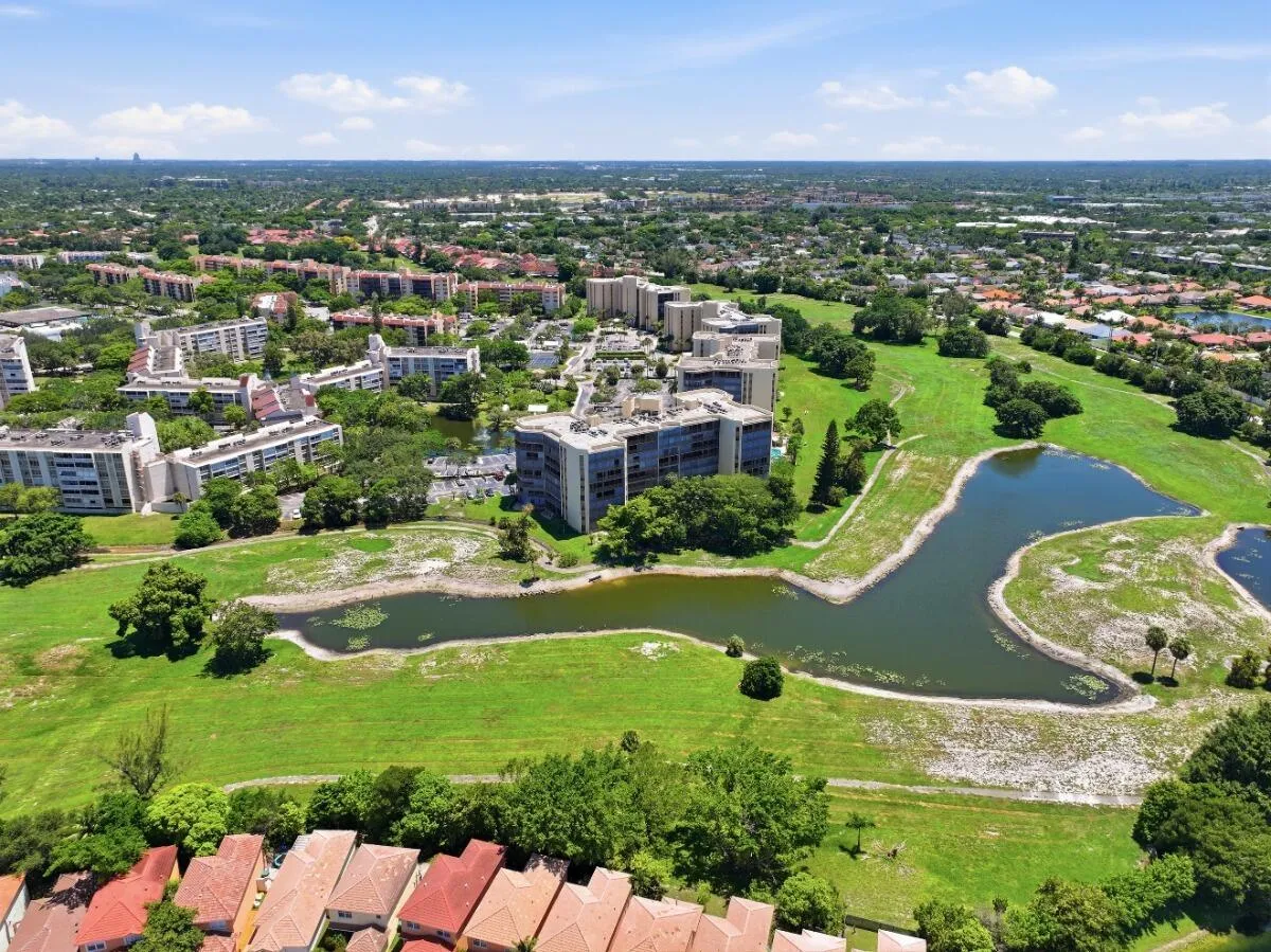 Aerial view of the building