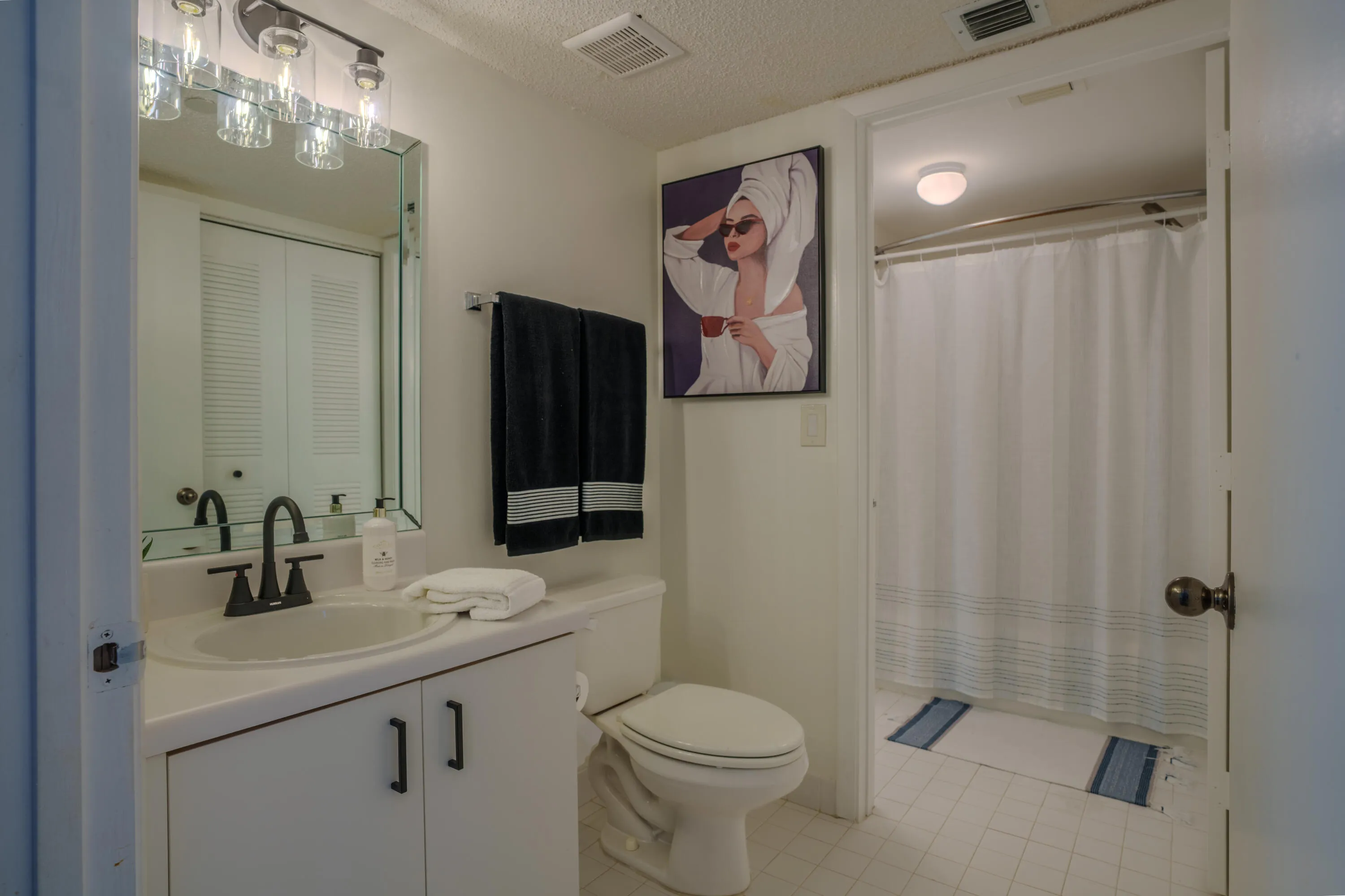 Powder bath with new faucet and lighting