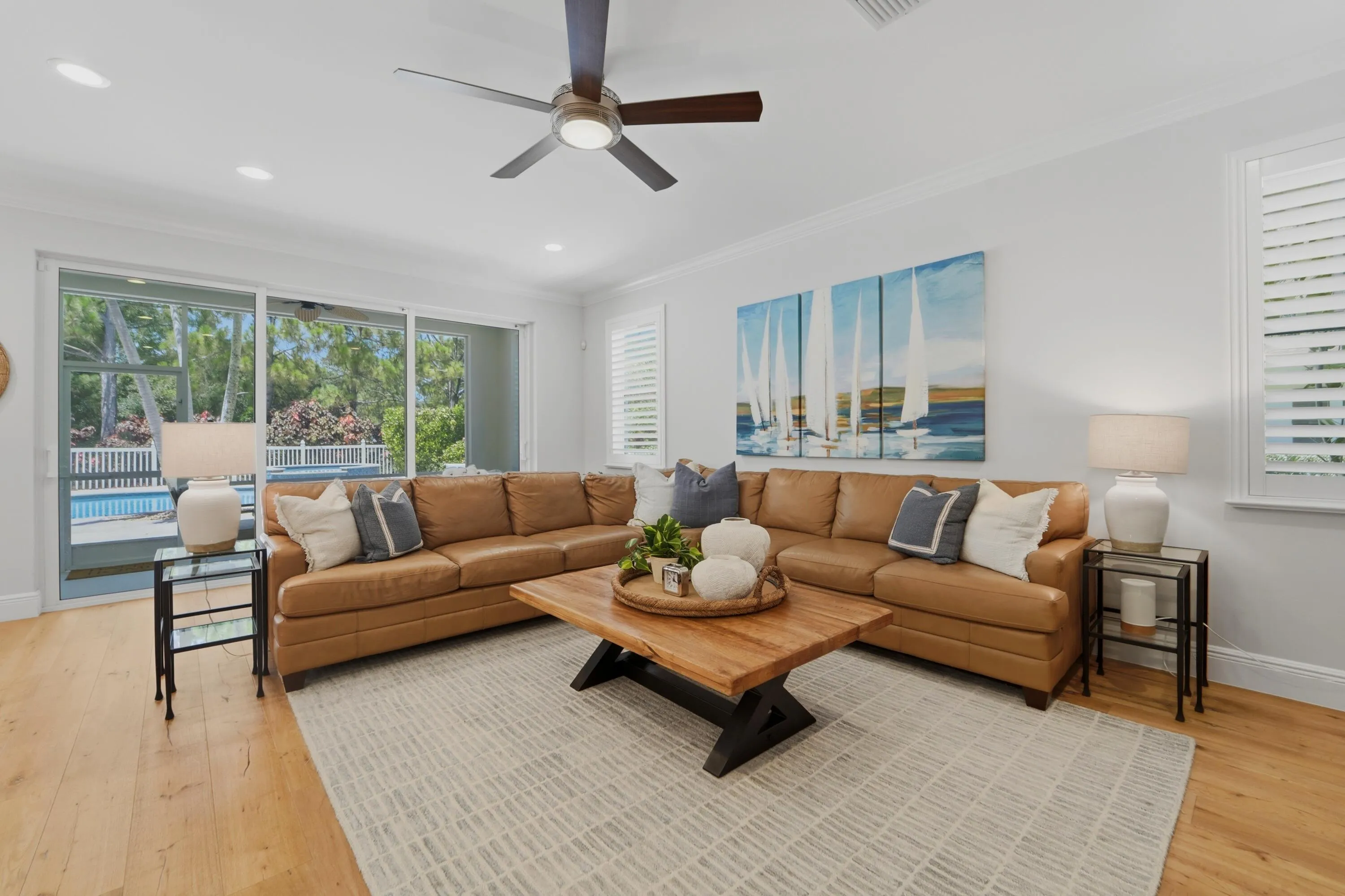 Family room with view to backyard and pool area