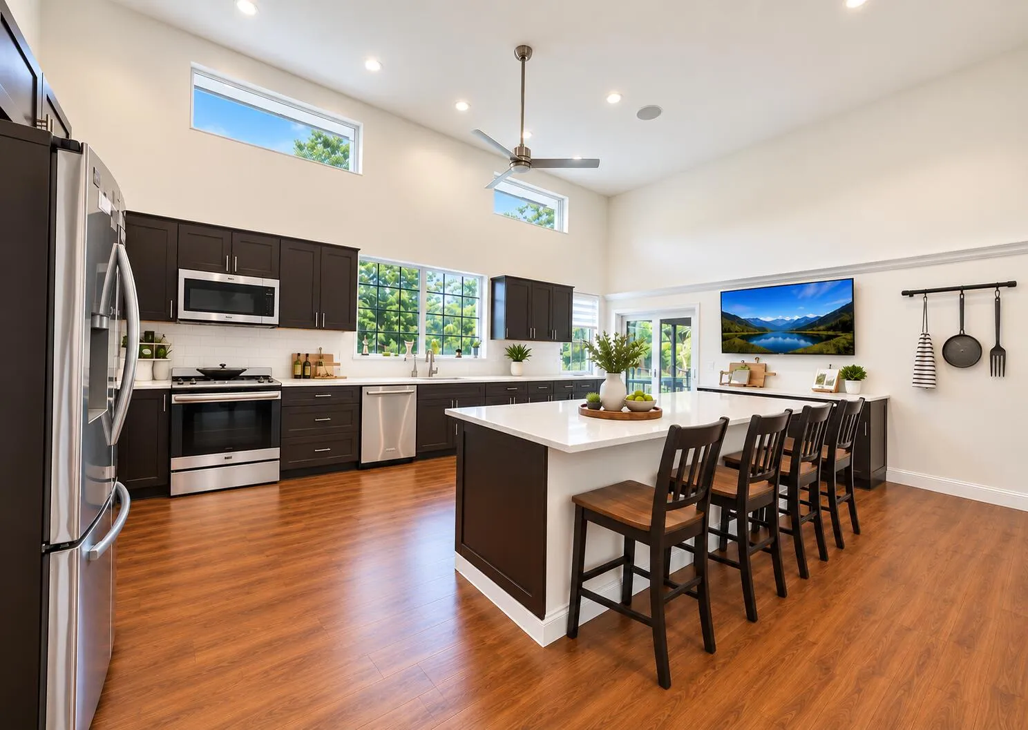 Modern kitchen with high ceilings and a massive center island!