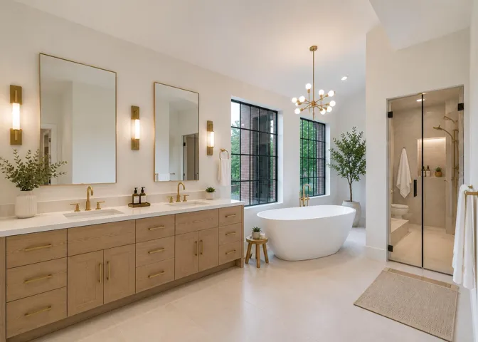 "STAGED #2" option-to show potential of primary bathroom suite (bath is in original condition)