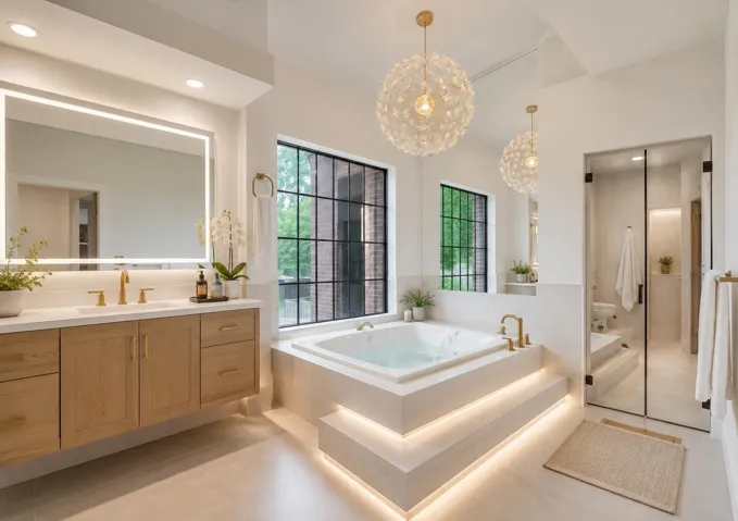 "STAGED #1" option-to show potential of primary bathroom suite (bath is in original condition)