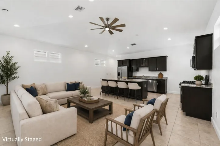 Living room, virtually staged