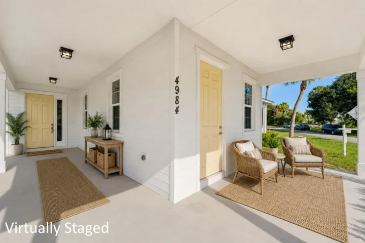 Front porch, virtually staged