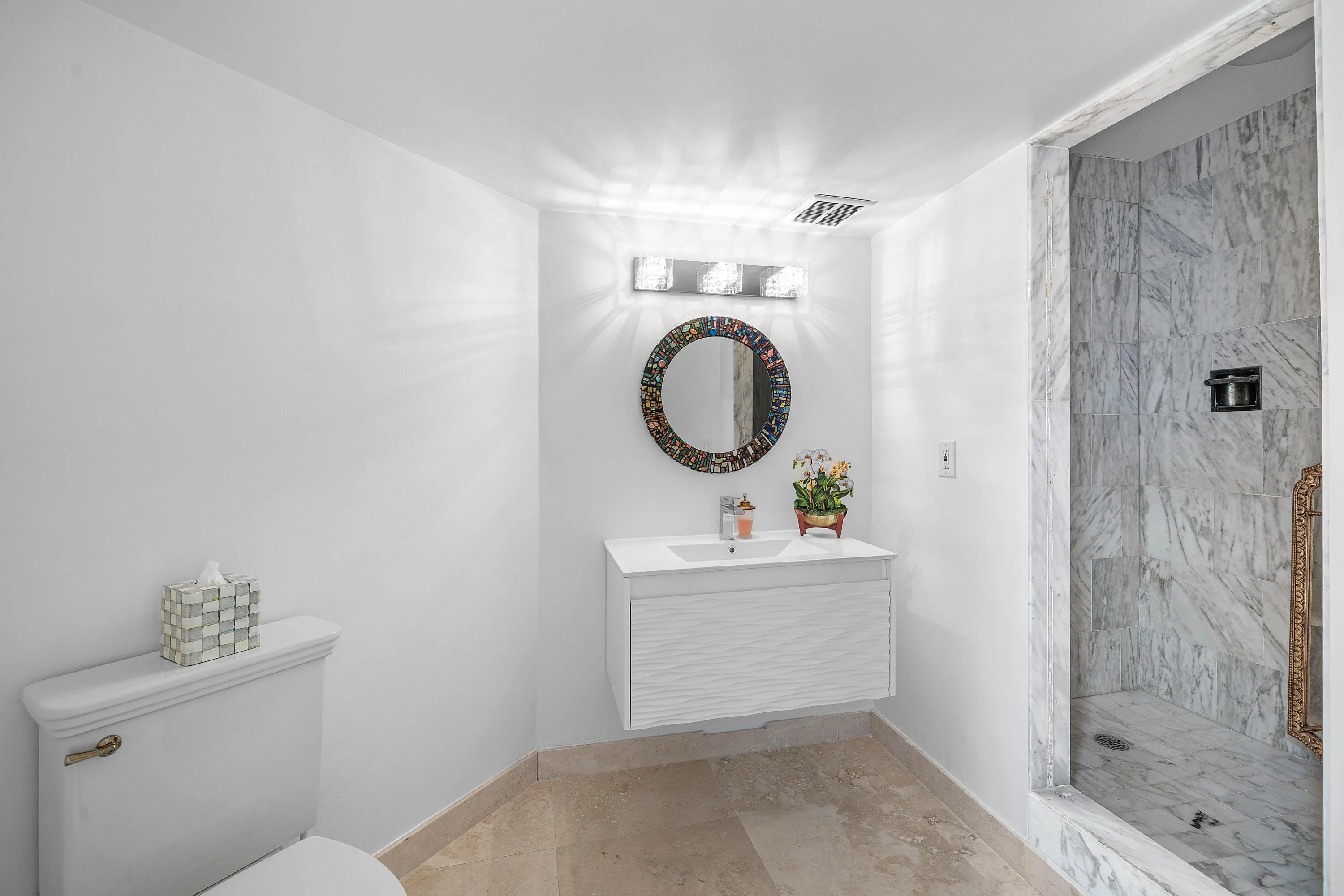 BEAUTIFUL POWDER ROOM WITH SHOWER