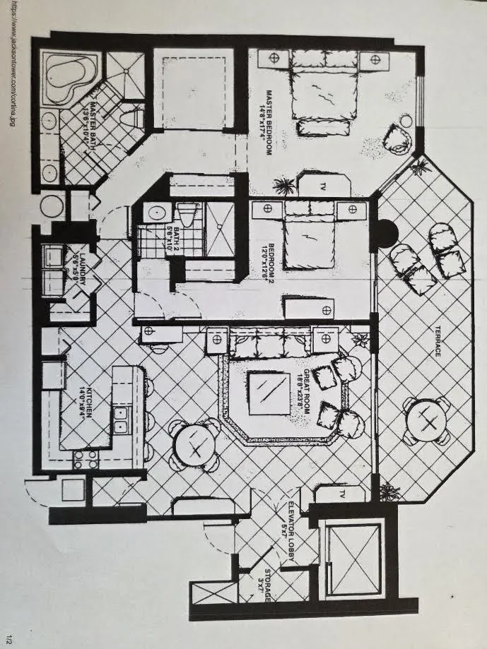 Jackson Tower 1103f Floorplan from original brochure