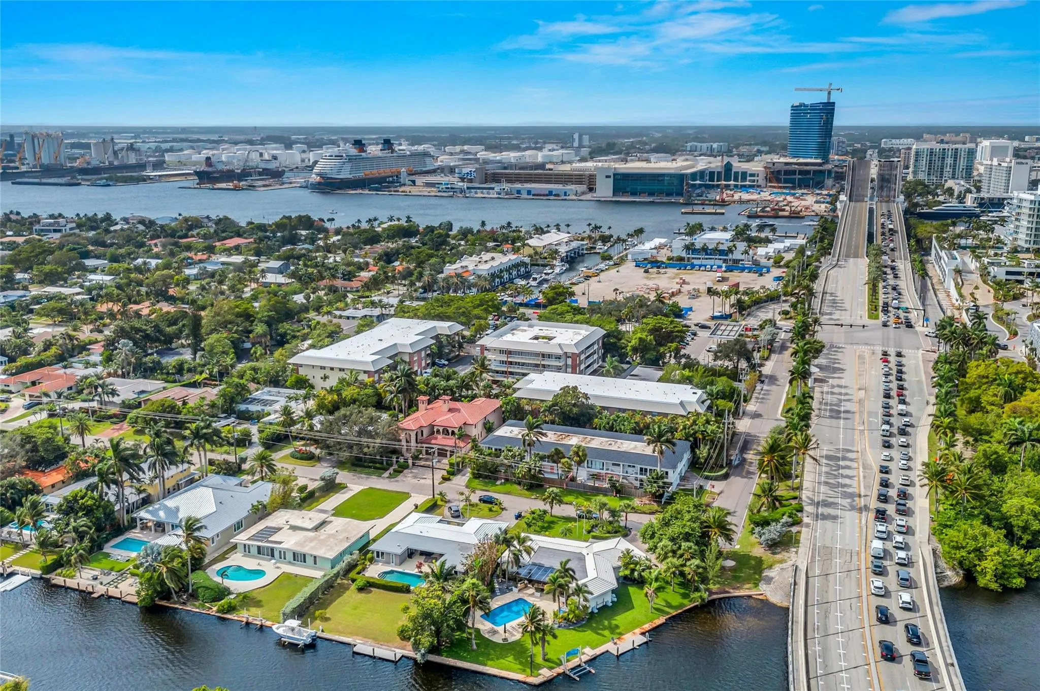 Aerial view of Harbor inlet and Port Everglade in the background. Walking distance to the Newly Renovated and highly anticipated Pier 66 resort and marina