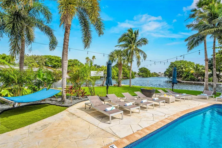 Private pool and tons of space for lounging by pool or watching boats go by on the canal